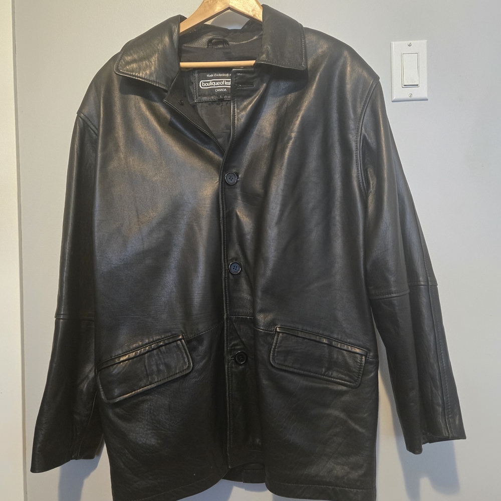 Boutique Of Leather Men's Black Leather Button-Front Jacket